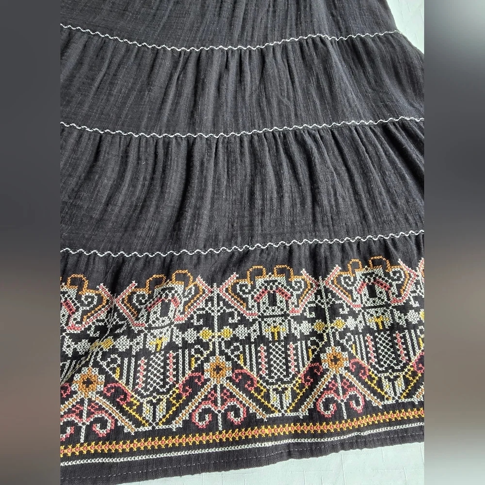 Max Studio Black Midi Dress with White Embroidery Boho Beach Coastal - Picture 5 of 8